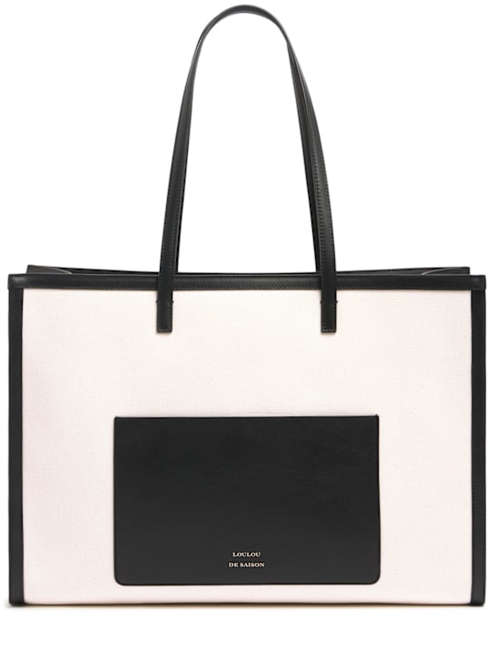 Loulou De Saison: Large Monti cabas beach tote bag - White/Black - women_0 | Luisa Via Roma