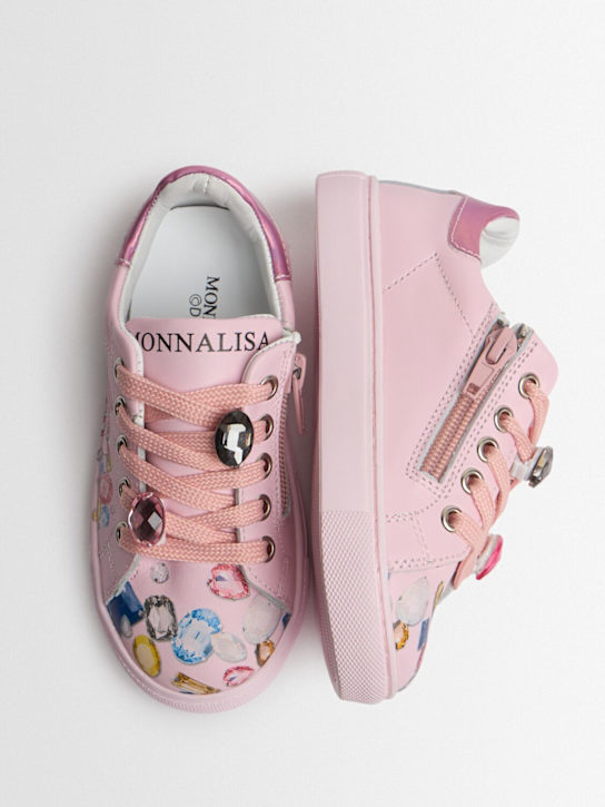 Monnalisa: Stitch print leather lace-up sneakers - ピンク - kids-girls_1 | Luisa Via Roma