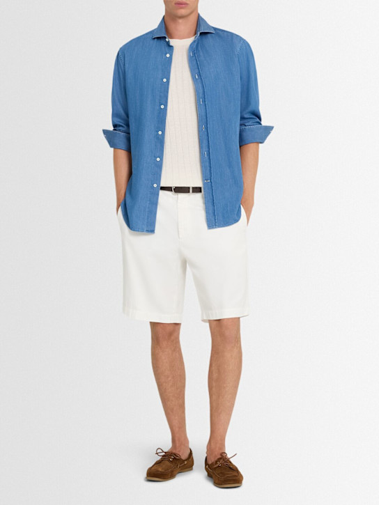 Brunello Cucinelli: Cotton denim shirt - Denim Medio - men_1 | Luisa Via Roma