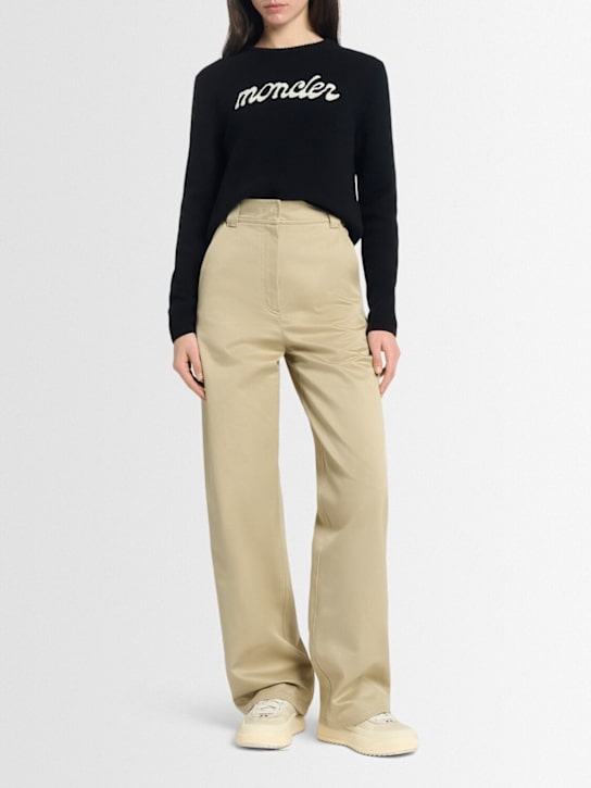 Moncler: Embroidered logo wool blend sweater - women_1 | Luisa Via Roma