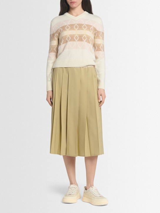 Moncler: Pleated tech blend midi skirt - women_1 | Luisa Via Roma