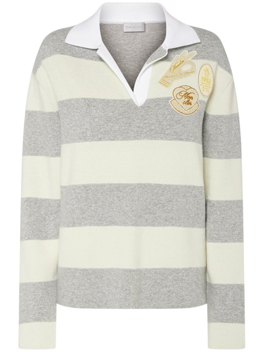 Moncler: Striped wool blend l/s polo - women_0 | Luisa Via Roma