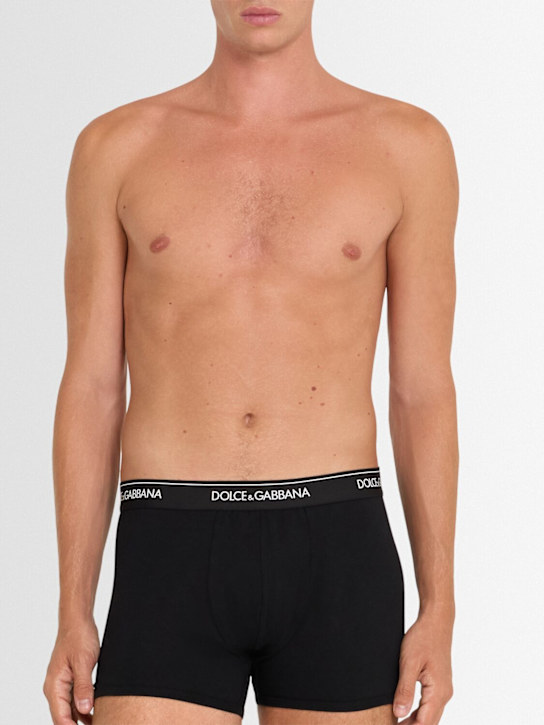 Dolce&Gabbana: Pack of 2 logo cotton boxer briefs - Black - men_1 | Luisa Via Roma