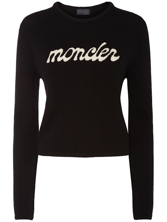 Moncler: Embroidered logo wool blend sweater - women_0 | Luisa Via Roma