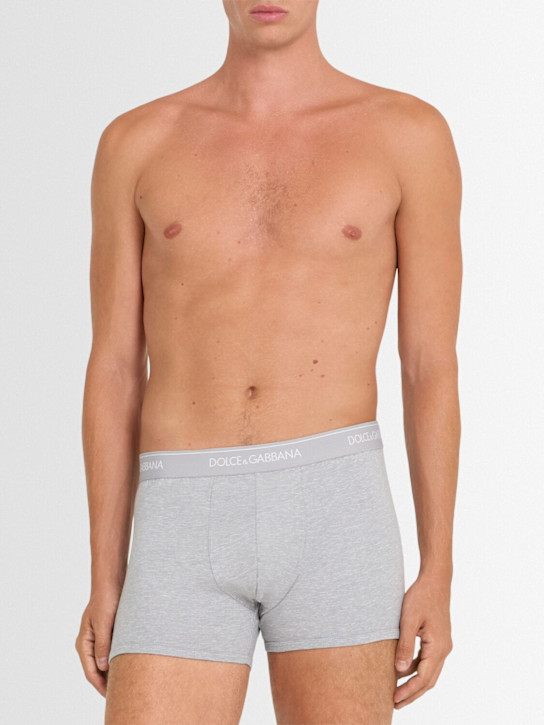 Dolce&Gabbana: Pack of 2 logo cotton boxer briefs - Dark Grey - men_1 | Luisa Via Roma