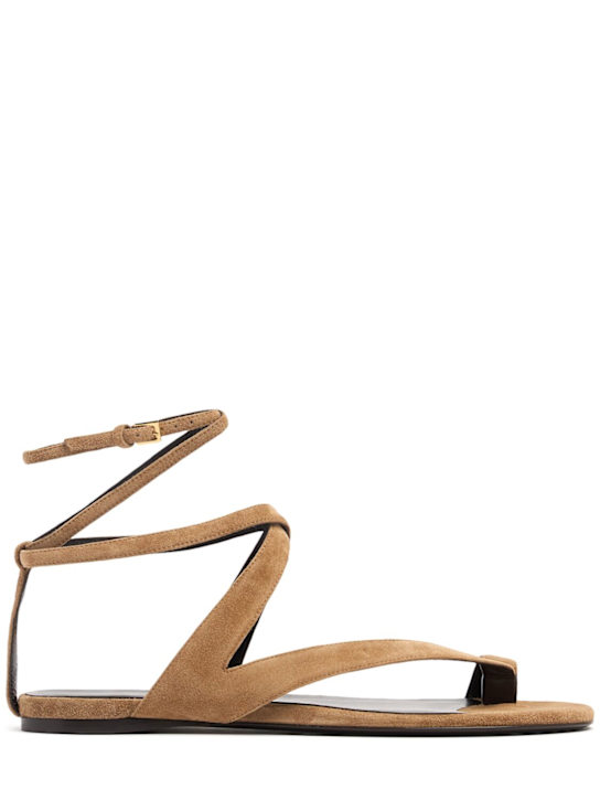 Khaite: 10mm Aimee suede thong sandals - Taupe - women_0 | Luisa Via Roma