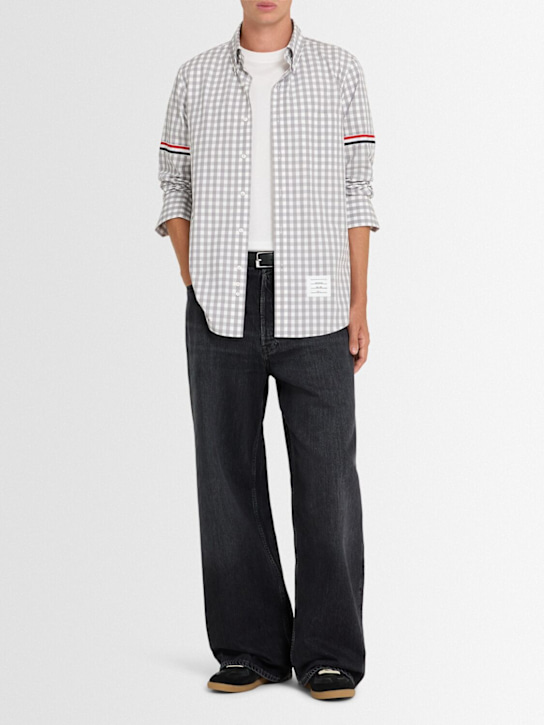 Thom Browne: Straight fit checked cotton shirt - Med Grey - men_1 | Luisa Via Roma