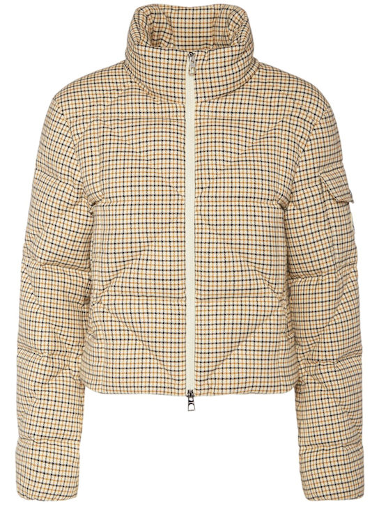 Moncler: Keros wool blend check short down jacket - women_0 | Luisa Via Roma