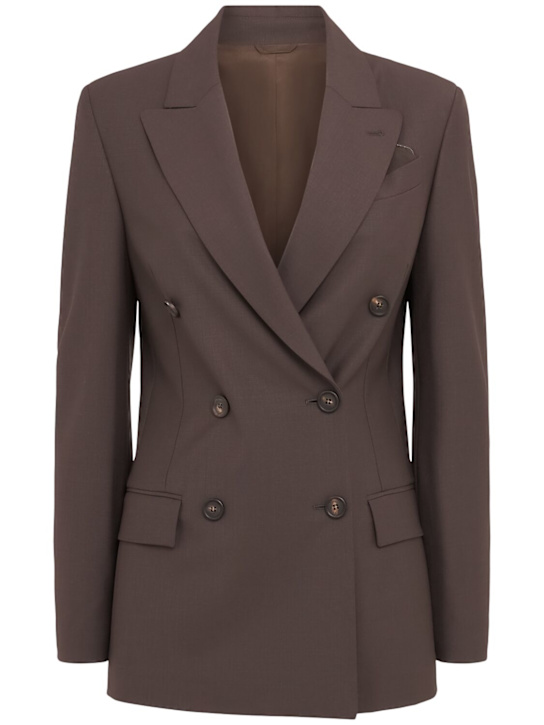 Brunello Cucinelli: Double breast tailoring blazer - Brown - women_0 | Luisa Via Roma