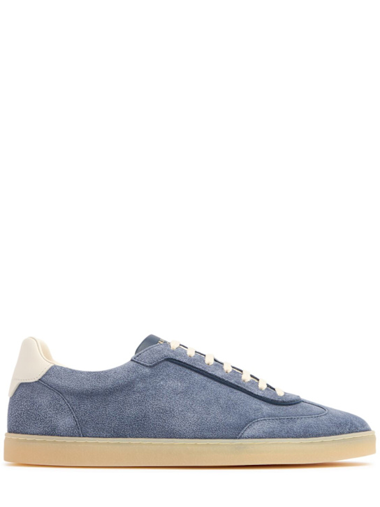 Brunello Cucinelli: Suede sneakers - Azure - men_0 | Luisa Via Roma