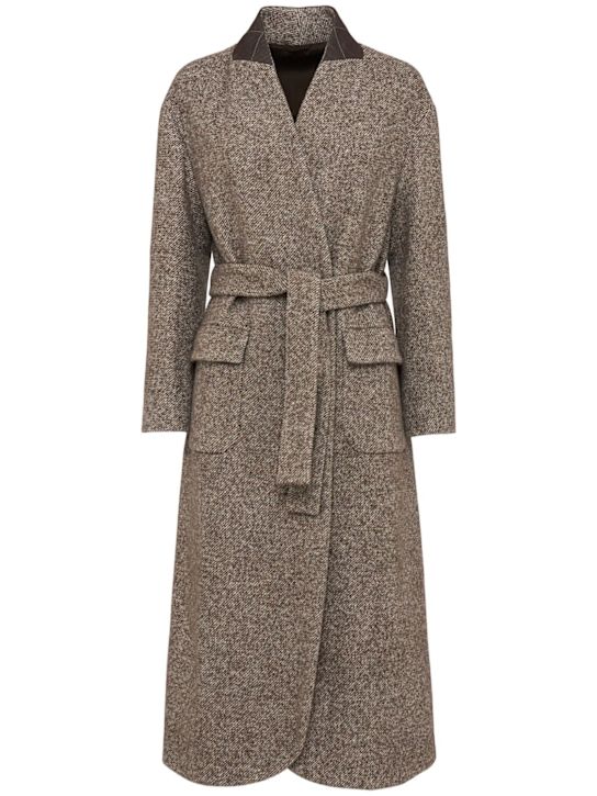 Brunello Cucinelli: Belted wool blend coat - Brown/Multi - women_0 | Luisa Via Roma