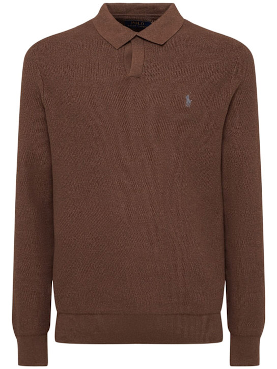Polo Ralph Lauren: Johnny cable knit cotton polo sweater - men_0 | Luisa Via Roma