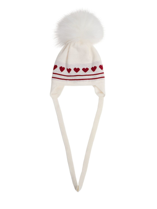 Monnalisa: Wool blend hat w/ pompom appliqué - ホワイト - kids-girls_0 | Luisa Via Roma
