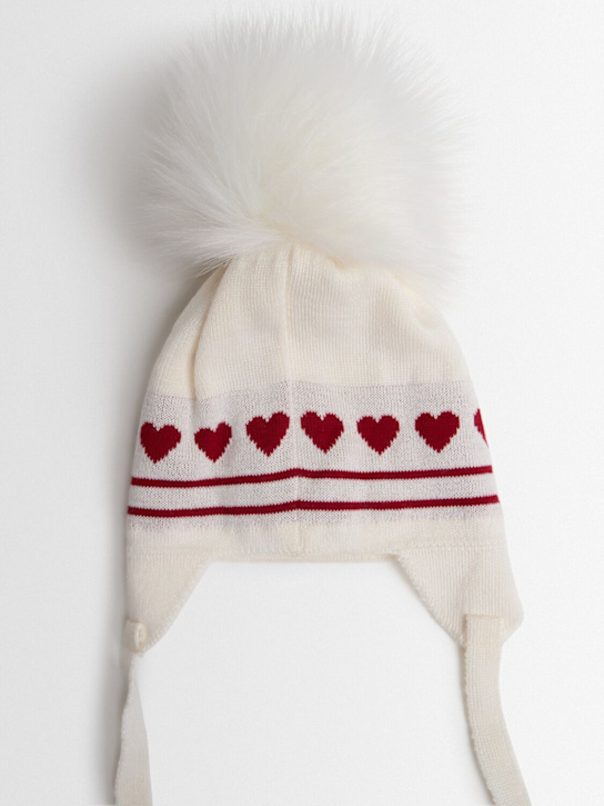 Monnalisa: Wool blend hat w/ pompom appliqué - ホワイト - kids-girls_1 | Luisa Via Roma