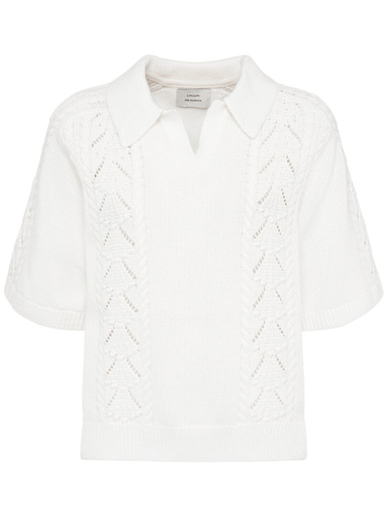 Loulou De Saison: Kina embroidered polo sweater - Ivory - women_0 | Luisa Via Roma