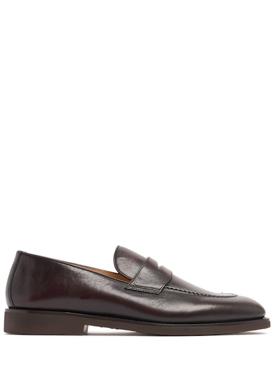 Brunello Cucinelli: Shiny leather loafers - Dark Chili - men_0 | Luisa Via Roma
