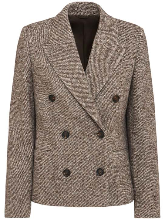 Brunello Cucinelli: Double breast wool blend blazer - Brown/Multi - women_0 | Luisa Via Roma
