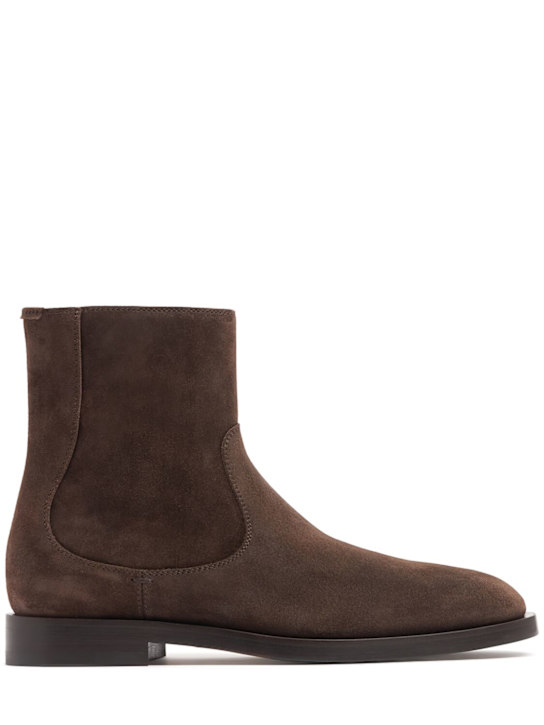 Brunello Cucinelli: Suede boots - Mogano - men_0 | Luisa Via Roma