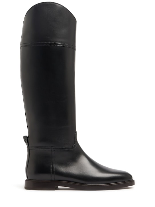 Brunello Cucinelli: Leather tall boots - Black - women_0 | Luisa Via Roma