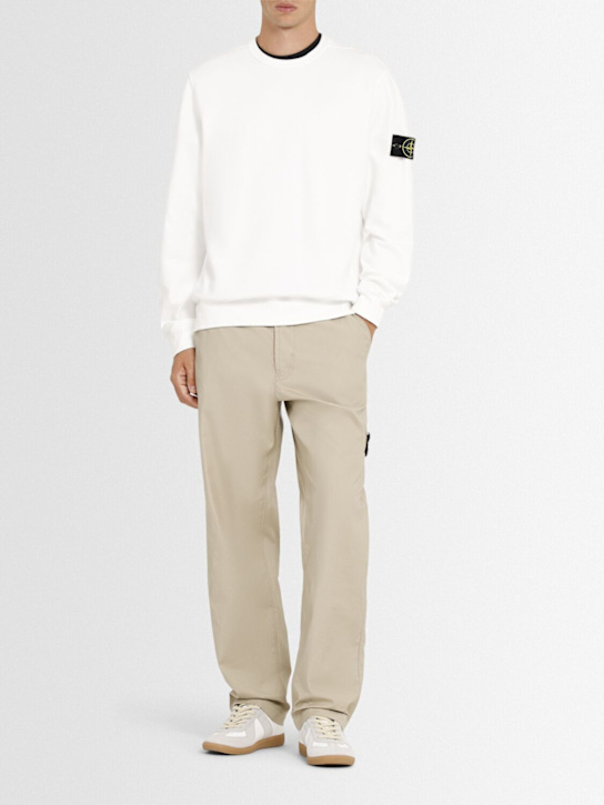 Stone Island: Sweat-shirt en coton brossé - Blanc - men_1 | Luisa Via Roma