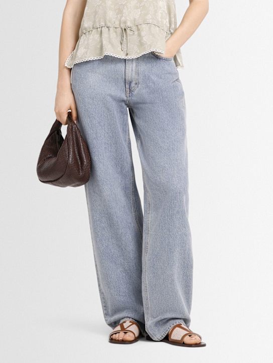 Valentino Garavani: 10mm Cotton & leather slide sandals - Tan/White - women_1 | Luisa Via Roma