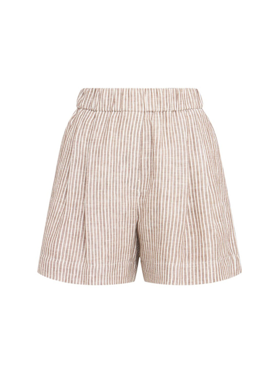Brunello Cucinelli: Striped linen Bermuda shorts - Brown/White - women_0 | Luisa Via Roma
