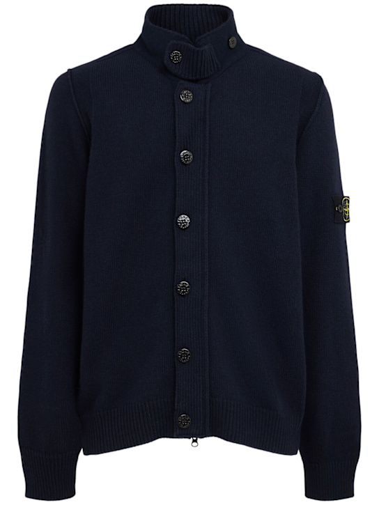 Stone Island: Cardigan aus Wollmischung - Dunkelblau - men_0 | Luisa Via Roma