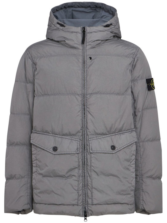 Stone Island: Piumino parka corto in nylon - Cemento - men_0 | Luisa Via Roma