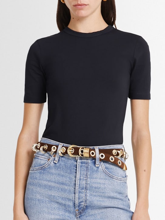 Déhanche: Revenge suede belt w/ rings - Chocolate/Gold - women_1 | Luisa Via Roma