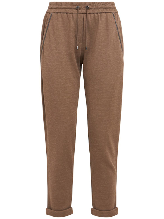 Brunello Cucinelli: Elastic waist jersey sweatpants - Brown - women_0 | Luisa Via Roma