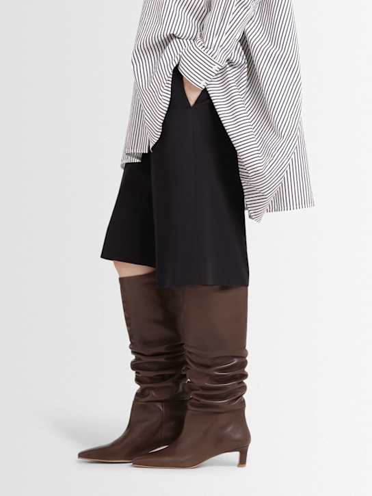 Alohas: 50mm Kalila gathered leather tall boots - Brown - women_1 | Luisa Via Roma