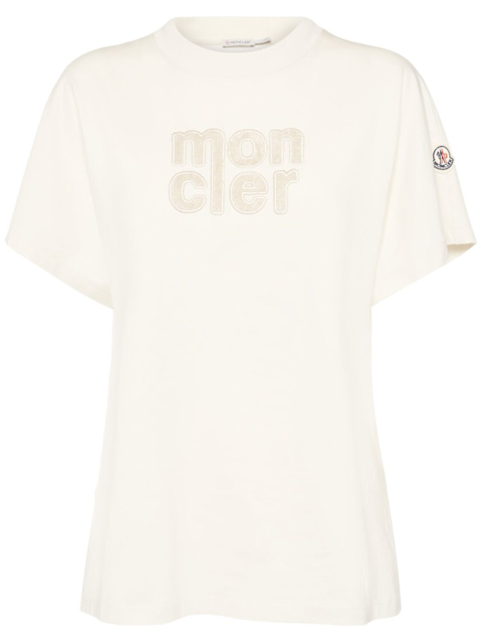 Moncler: Teddy logo cotton t-shirt - White - women_0 | Luisa Via Roma