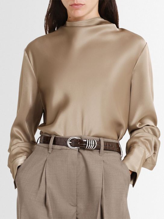 Déhanche: Hollywood croc embossed leather belt - Dark Chocolate - women_1 | Luisa Via Roma
