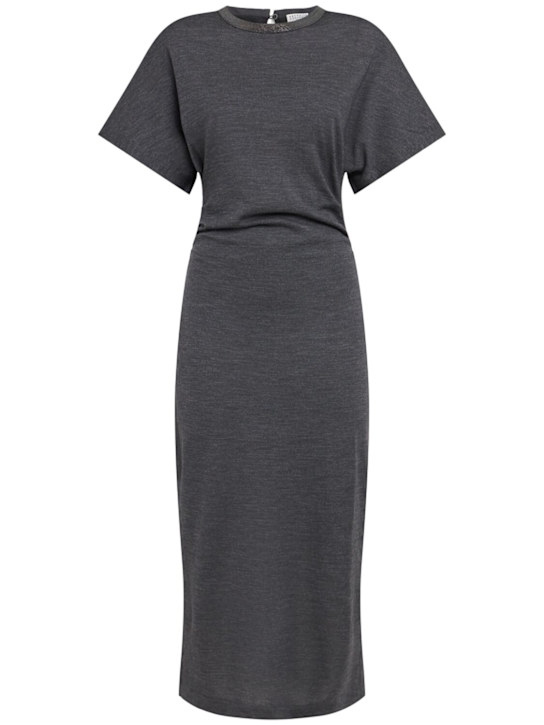 Brunello Cucinelli: Wool midi dress - Stone - women_0 | Luisa Via Roma