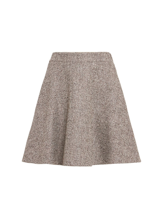Brunello Cucinelli: Wool blend knit mini skirt - Brown/Multi - women_0 | Luisa Via Roma