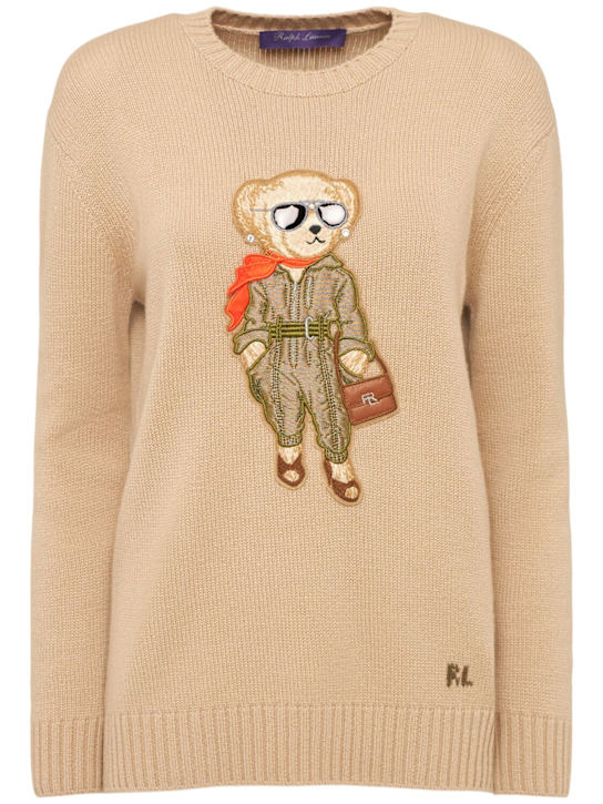 Ralph Lauren Collection: Aviator Bear cashmere crewneck sweater - women_0 | Luisa Via Roma