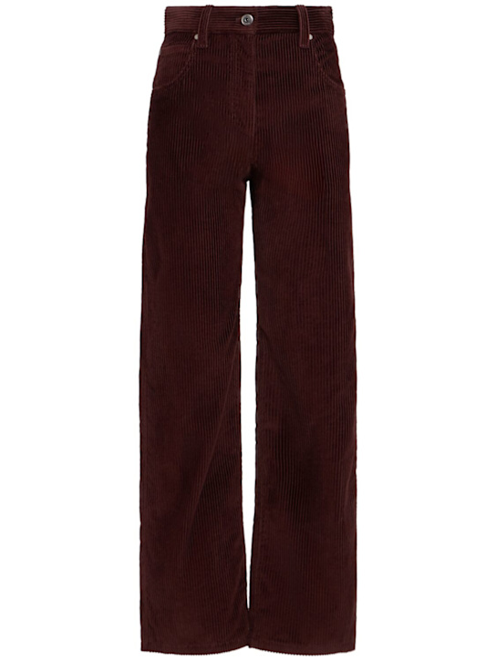 Brunello Cucinelli: Corduroy straight pants - Dark Burgundy - women_0 | Luisa Via Roma