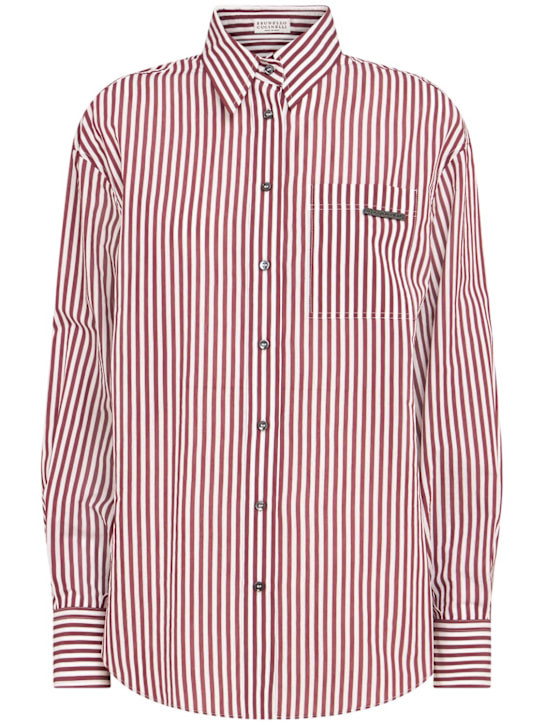Brunello Cucinelli: Striped shirt - Bordeaux/White - women_0 | Luisa Via Roma