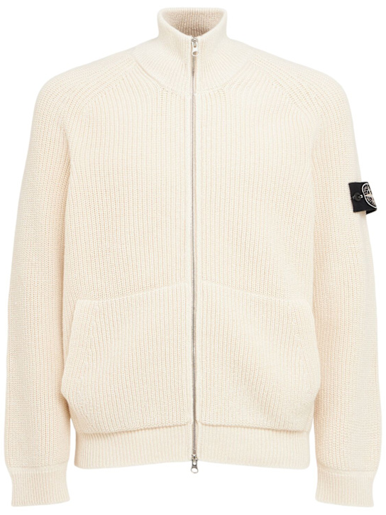 Stone Island: Strickjacke aus Baumwolle - Elfenbein - men_0 | Luisa Via Roma
