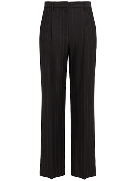 Brunello Cucinelli: Pinstripe wool pants - Brown/White - women_0 | Luisa Via Roma