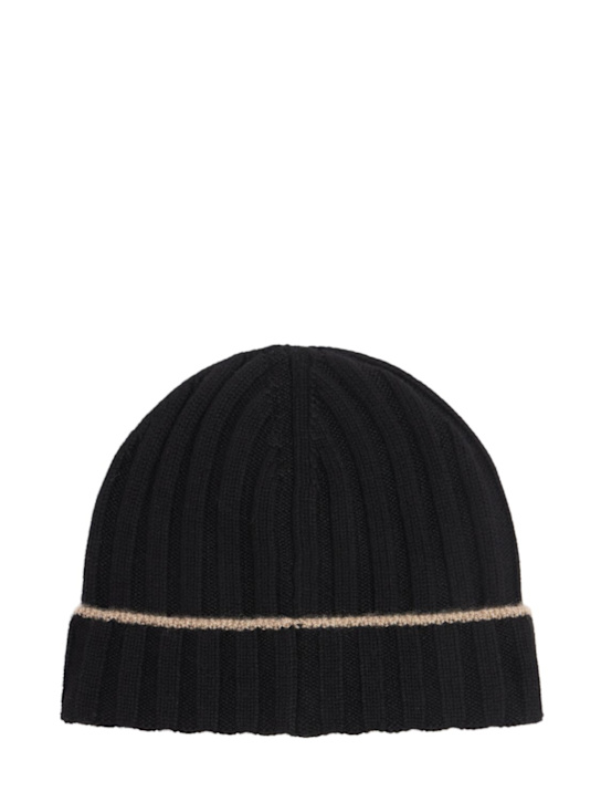 Brunello Cucinelli: Cashmere ribbed knit beanie hat - Black - men_0 | Luisa Via Roma