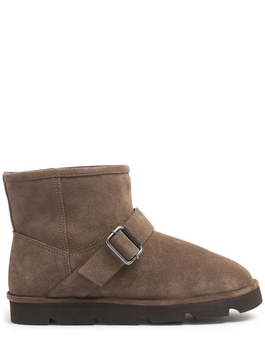 Brunello Cucinelli: Suede & shearling ankle boots - Torba - women_0 | Luisa Via Roma