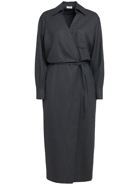 Brunello Cucinelli: Belted knit midi dress - Dark Grey - women_0 | Luisa Via Roma