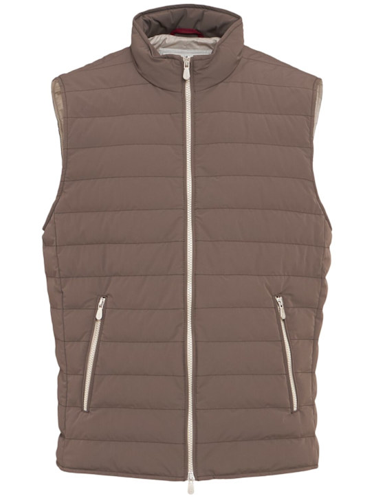Brunello Cucinelli: Nylon blend down vest - Dark Brown - men_0 | Luisa Via Roma