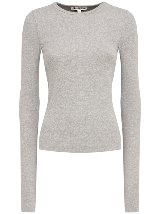 Éterne: Fitted long sleeve cotton blend top - Heather Grey - women_0 | Luisa Via Roma