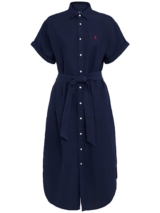 Polo Ralph Lauren: Vestito midi a maniche corte in popeline con logo - women_0 | Luisa Via Roma
