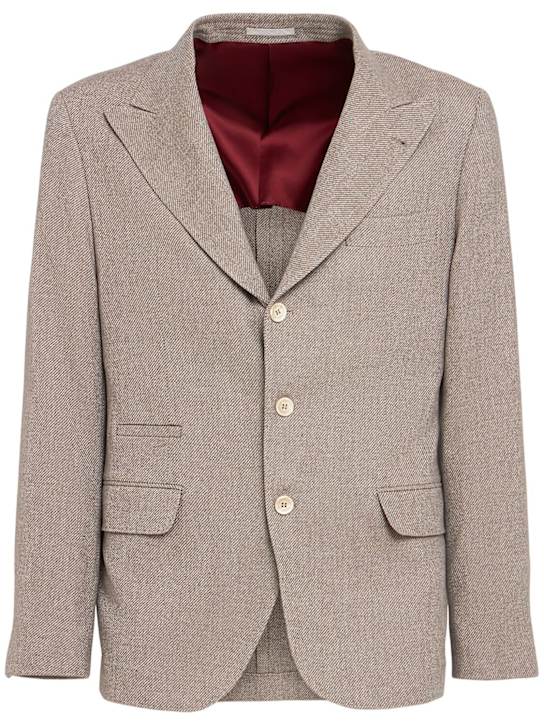 Brunello Cucinelli: Single breast wool blend blazer - Corteccia - men_0 | Luisa Via Roma