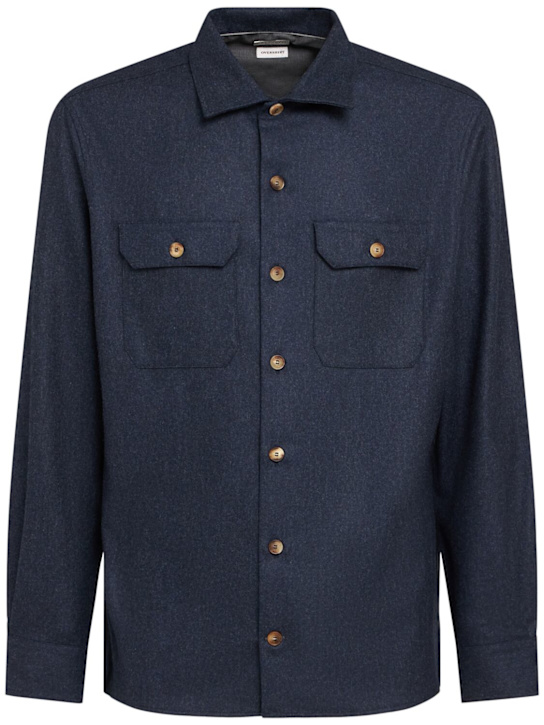 Brunello Cucinelli: Wool flannel overshirt - Midnight Blue - men_0 | Luisa Via Roma