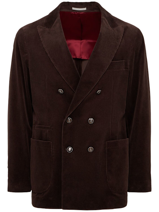 Brunello Cucinelli: Double breast corduroy blazer - Dark Brown - men_0 | Luisa Via Roma