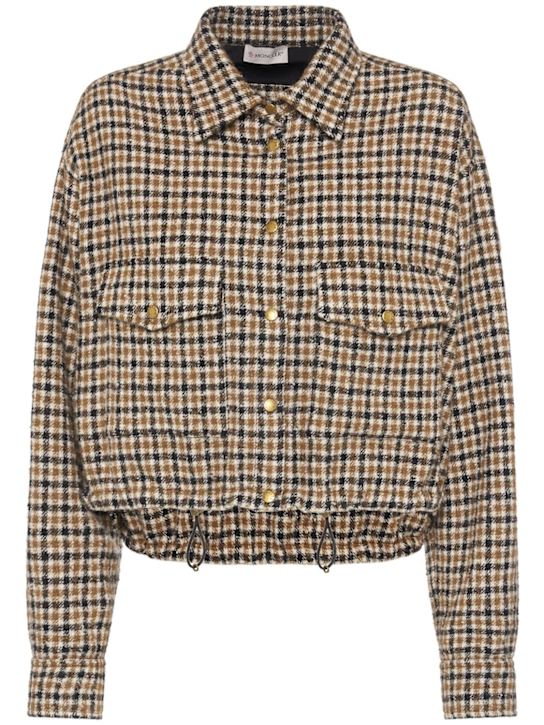 Moncler: Wool blend check shirt - Brown/Black - women_0 | Luisa Via Roma